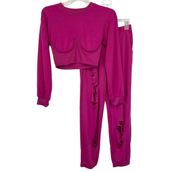 Love J 2-Piece Sweatsuit Pink Sweatshirt + Sweatpants Underwire Size M - Picture 3 of 13
